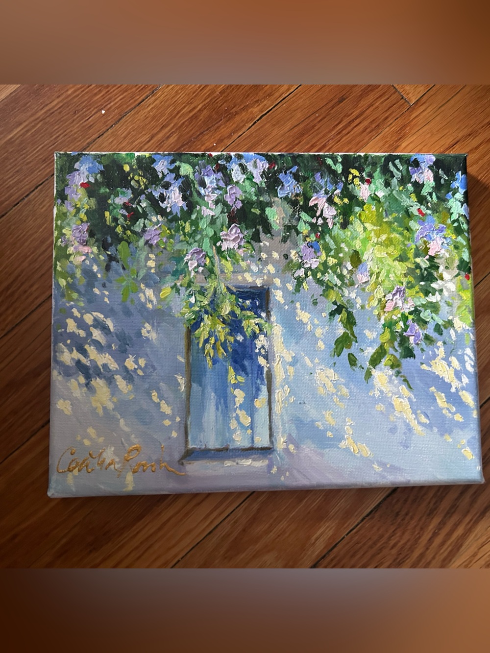 Floral Window Garden Canvas Art - Blue and Green